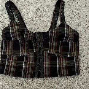 Free People Multicolor Plaid Crop Top with Lace